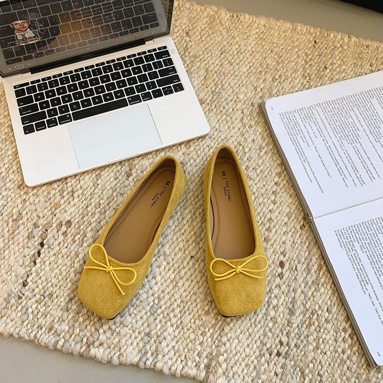 French flat bottom shallow mouth single shoes women's shoes summer 2025 new bow ladyshoes square head red boat shoes