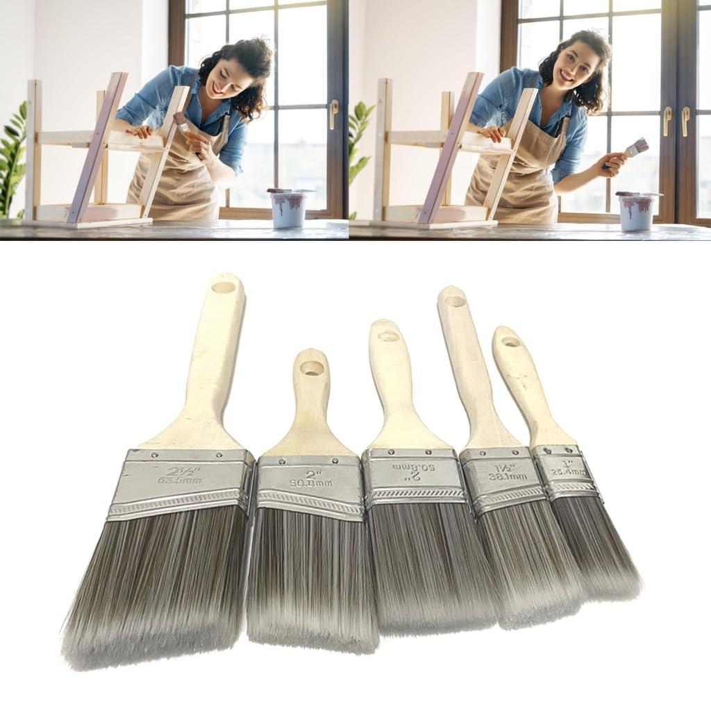 5Pcs Paint Brush Set White Coffee-colored Paint Long-handled Bevel Art-specific Nylon Brushes for Barbecues and Marine Use