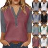 Kadın Tişört Baskılı Düğme 3/4 Kol Günlük Hafta Sonu Modası Temel V Yaka Normal Üst
