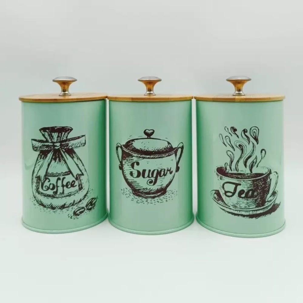 3pcs Metal Coffee Canister Set Large Capacity White Pink Green Tea Containers with Lid Moisture-proof Sugar Canister Home Use