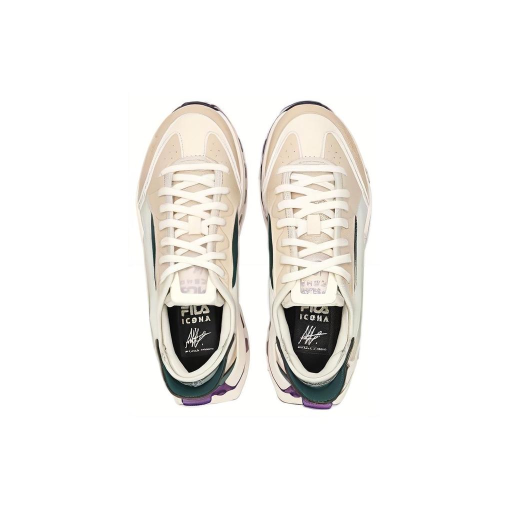 Fila Km Fabric Synthetic Leather Cow Split Leather Tpu Comfortable Lightweight Low-Top Dad Shoes Women Sneaker Beige F12W333103FGA
