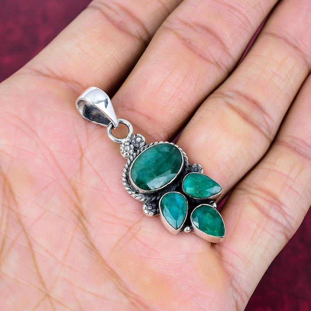 Smaragd Anhänger, 925 Sterling Silber Anhänger Edelstein Schmuck, handgefertigter Anhänger erstaunlicher Schmuck, Geschenk für Sie
