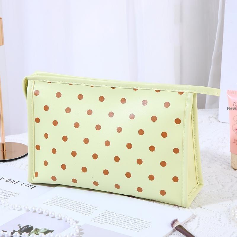 1/3Pcs Pink Polka Dot Pu Makeup Bag Set Large Capacity Sturdy Handle For Travel Daily Cosmetic Storage