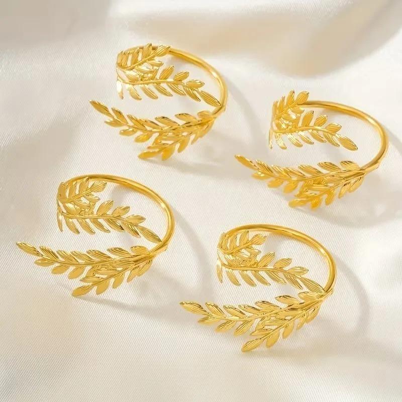 6/12PCSGold Wheat Napkin Ring Metal Leaf Holder for Harvest Festival Fall Thanksgiving Dinner Party Table Decoration Accessories