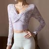 Tricou Sexy cu Mânecă Lungă pentru Femei cu Burete la Piept Faux Două Piese Îmbrăcăminte Sport - Stil Internațional