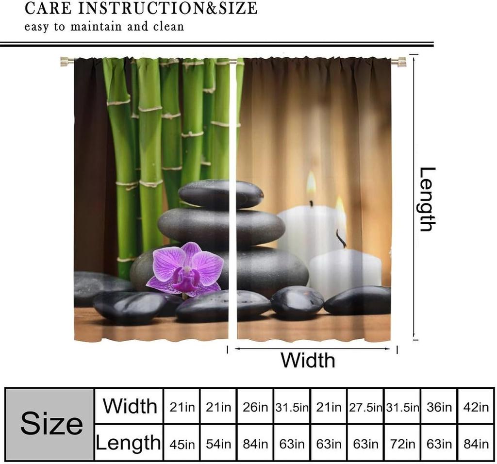Spa Zen Blackout Curtains   Asian Japanese Floral Zen Nature Rod Pocket Window Drapes   for Living Room Bedroom 42" W X 54" L