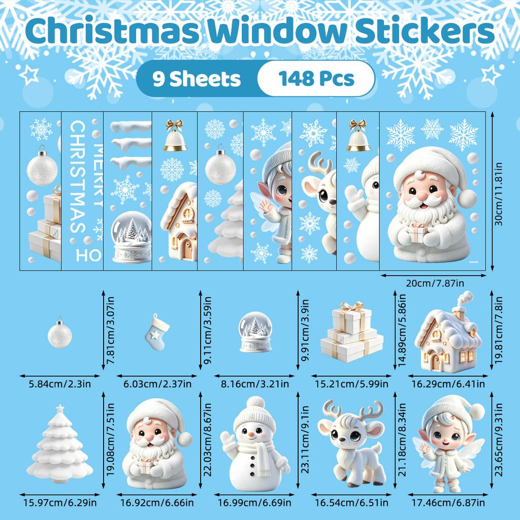 Cartoon Santa Claus and Elf Christmas Window Sticker Static Cling Glass Decor