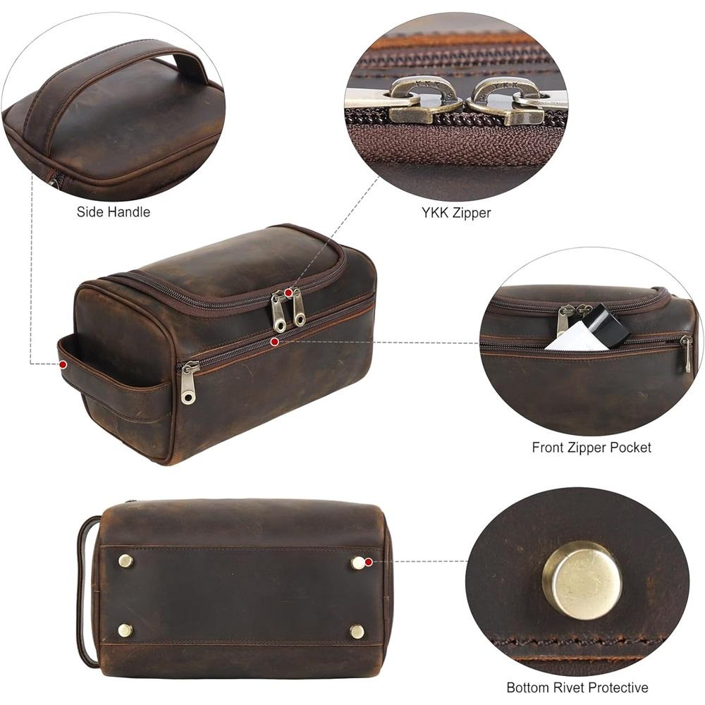Men's Leather Hanging Toiletry Bag, Travel Shaving Kit, Portable Cosmetics Storage Bag, Toiletry Case