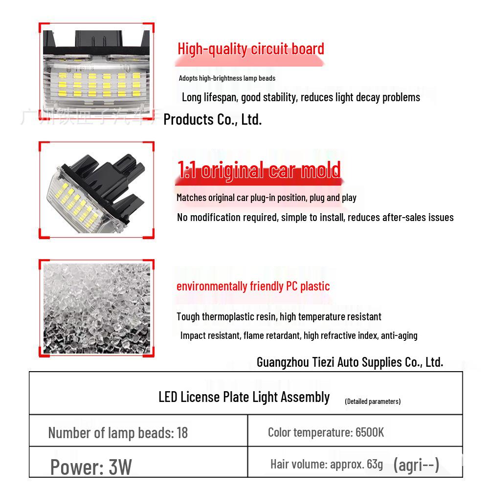 LED License Plate Light for Toyota Camry/Yaris/EZ/Vios/Corolla/Levin