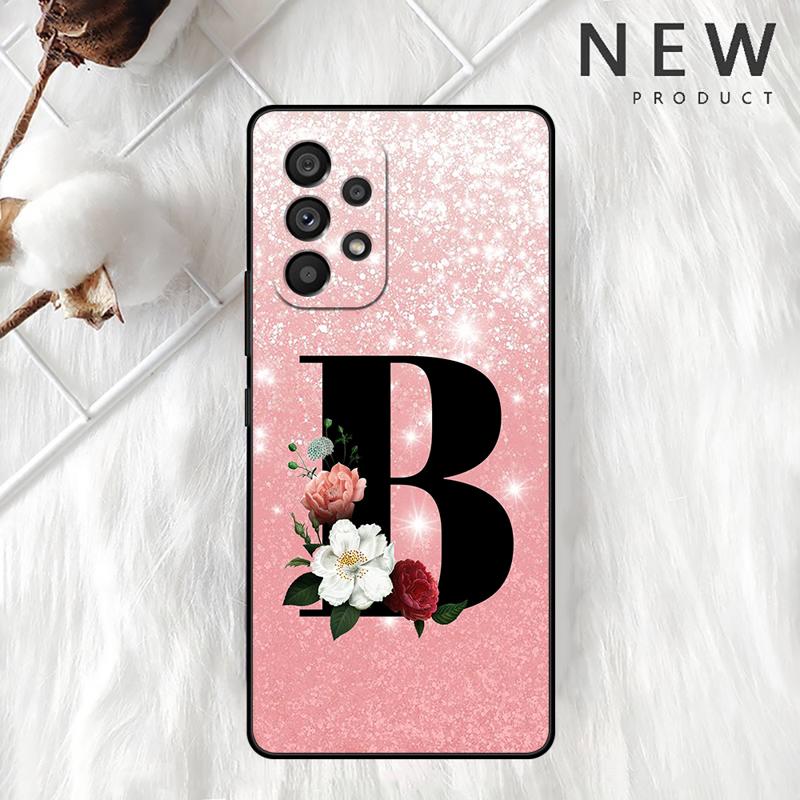 Letter A B C Flowers Pink Case For Samsung Galaxy A54 A52 A14 5G A53 A12 A13 A71 A23 A34 A33 A21s Phone Cover