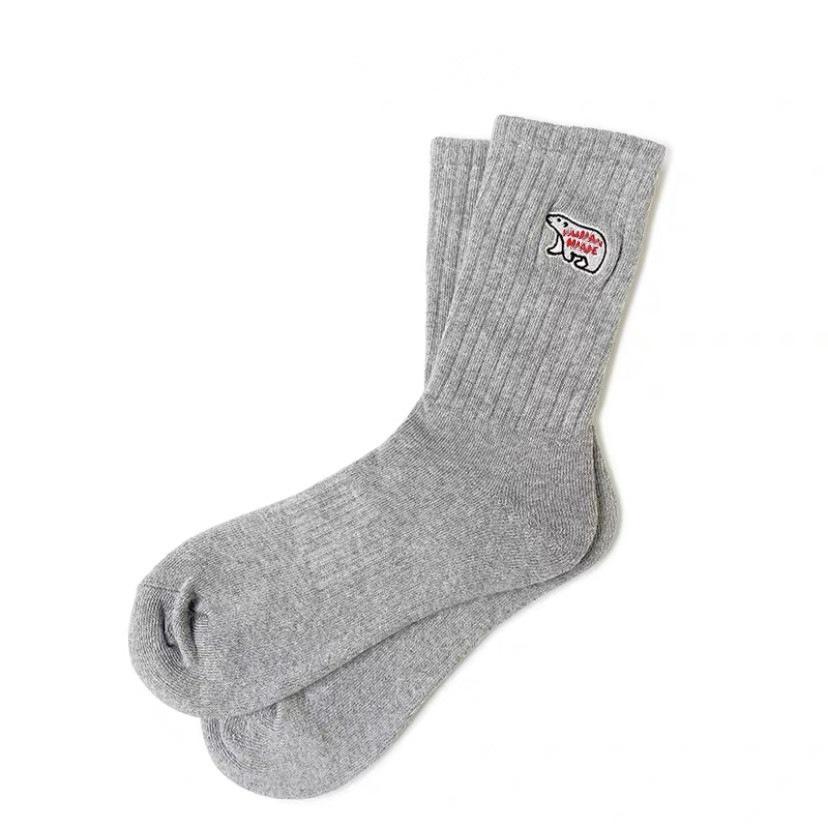 Trendy Polar Bear Embroidery Mid-Calf Cotton Socks for Men & Women - Thickened Terry Bottom, Japanese Style, Sportswear