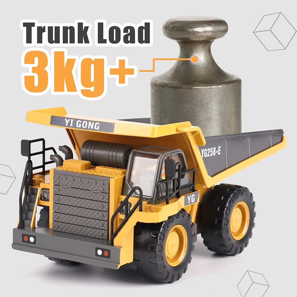 1/24 Alloy RC Dump Truck Car with Light Engineering Vehicle Excavator Remote Control Dumper Car Toys for Boys Christmas Gifts