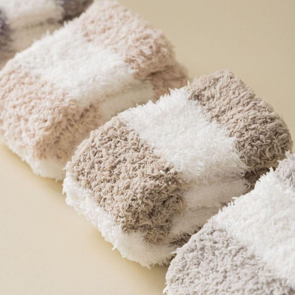 Stripe Short Tube Sock Cover Thicken Warm Winter Foot warmer Creative Coral Fleece Stockings Girl