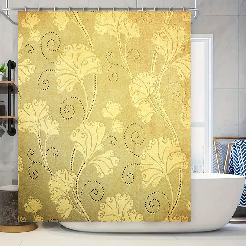 Luxury Golden Printed Shower Curtain Fabric Bathroom Decor Waterproof Home Decoration for Bathtub Yellow 3D Patterns