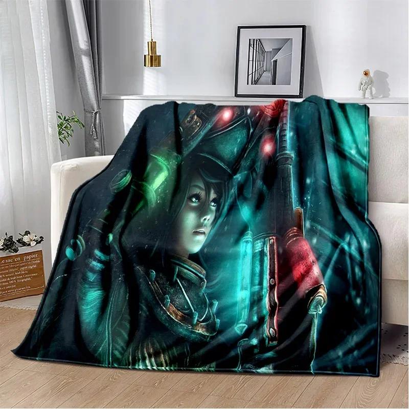 3D Retro BioShock Game Gamer Blanket,Soft Throw Blanket for Home Bedroom Bed Sofa Picnic Travel Office Rest Cover Blanket Kids