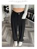 Women's High-Waist Black Pear-Shaped Pants - Plus Size, Slim, Straight, Wide-Leg, Spring/Summer Casual Wear