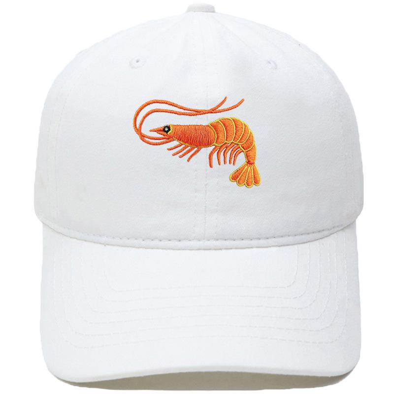 Neue Niedliche Orange Garnele Bestickte Baseballkappe Gewaschen Vintage Meeresbewohner Herren und Damen Lässige Sonnenschutzkappe