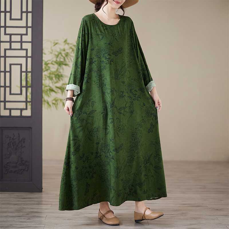 

Платья для отпуска с круглым вырезом и принтом, свободные, большого размера, с длинным рукавом L