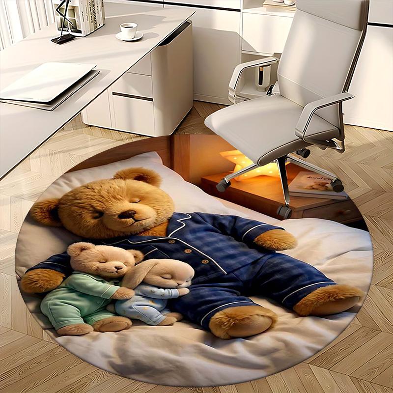 1pc Anime Design Round Carpet - Cute Teddy Bear and Bunny Print Chair Mat for Office, Home Decor, Living Room, Bedroom, Game Room Decoration.K003