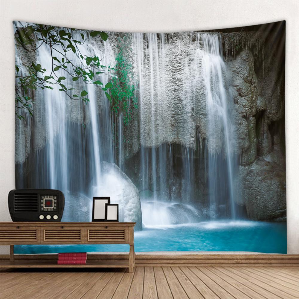 Forest waterfall tapestry, jungle wall hanging, aesthetic room decoration, Bohemian hippie living room, bedroom wall decoration