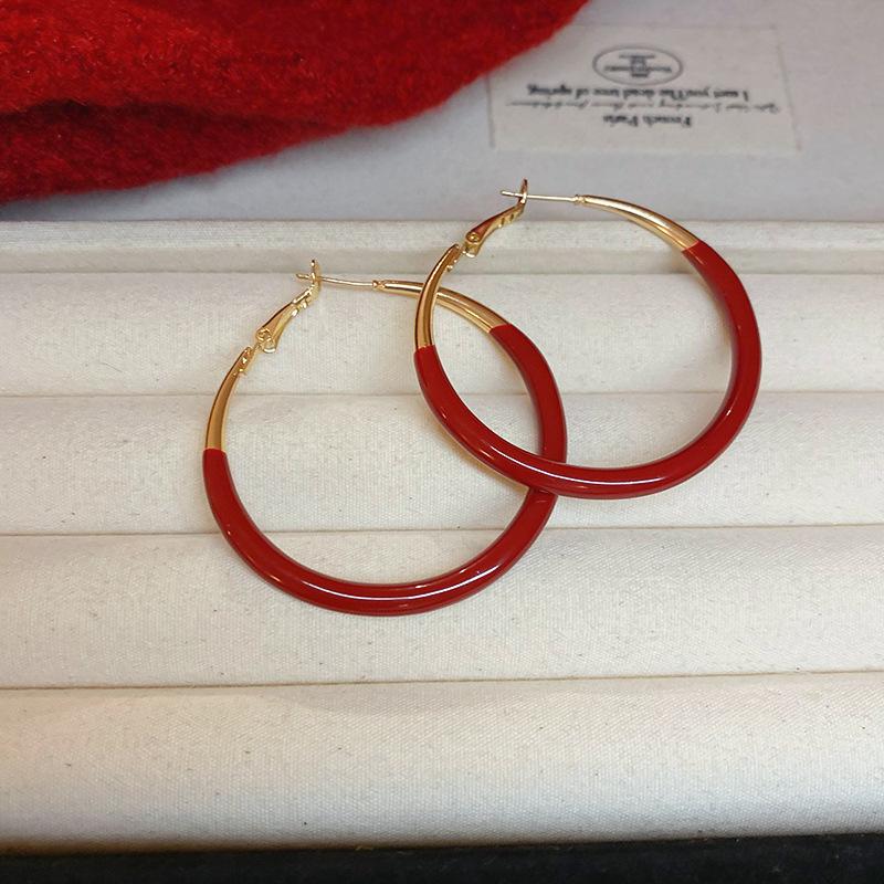 Silver Needle Plain Ring Ankola Red Oil Drop Earrings Exaggerated Design Earrings Korean Simple Temperament Earrings Women