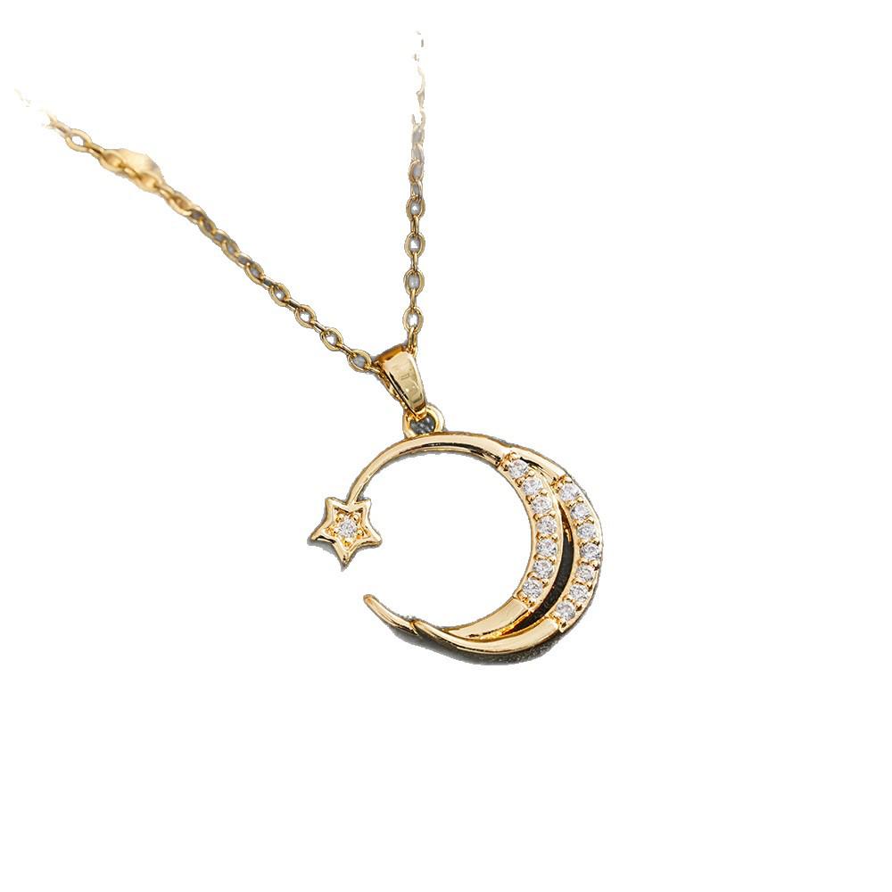 Elegant Women's Lux Zircon Moon & Star Pendant Necklace - Colorfast & Stylish Gift