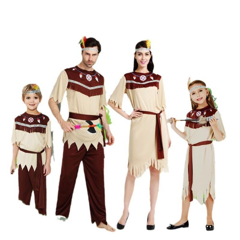 Halloween costumes, adult boys and girls gray Indian costumes, indigenous savage costumes, masquerade party performances