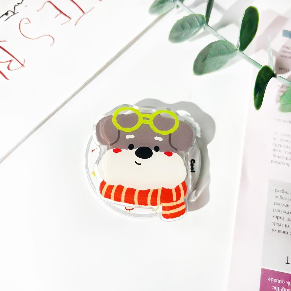 Cartoon Kitten & Puppy Magnetic Phone Stand with Rotating Airbag Design