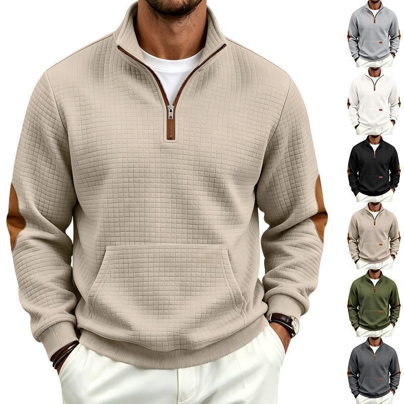 Casual Mens Half Zipper Stand Collar Sweatshirt With Color Block Design For Autumn Winter Wear