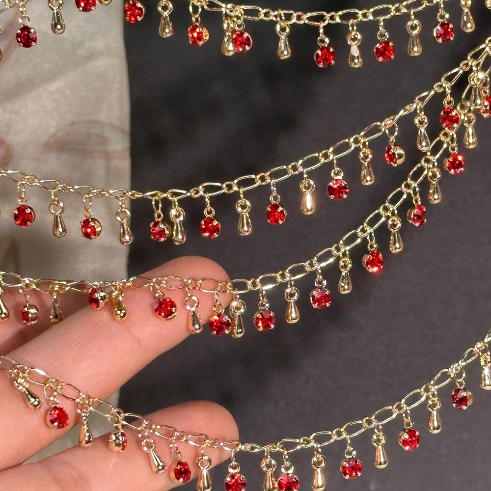 1Meter Colorful Metal Peach Heart Charms Chain Crystal Beads Pendants Copper Chains Women Jewelry Making DIY Necklaces Bracelets