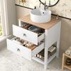 Mobile da Bagno con Lavabo Rotondo in Ceramica – Lavabo Singolo con 2 Cassetti e Vano a Giorno – Autoportante, in Bianco e Effetto Legno
