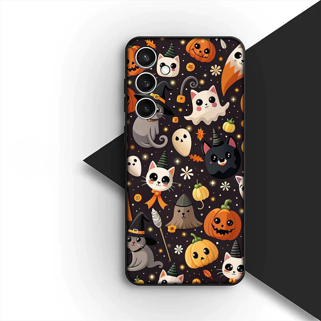 for Samsung Galaxy A35 A36 A55 A26 A05 A06 A14 A50 A51 A53 A54 A12 A13 A23 Phone Case with Little Ghost Halloween Pumpkin Flower