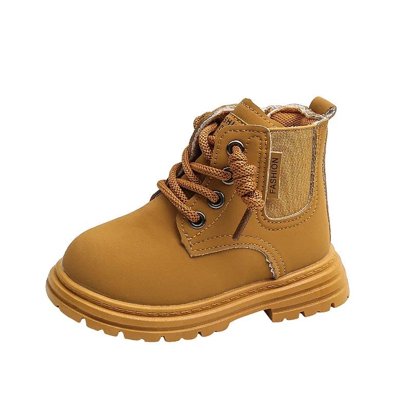 Kids Boots for Boys Simple Thick Bottom Girls Causal Ankle Boots Fashion Round-toe Versatile Children's Leather Boots Non-slip
