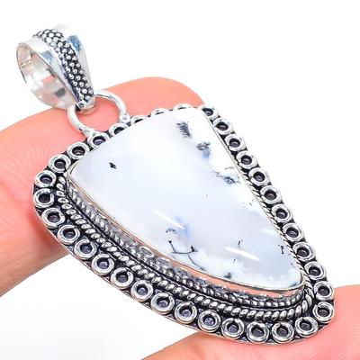 Natural Dendritic Opal Gemstone 925 Sterling Silver Gift Pendant 2.13" k1K48