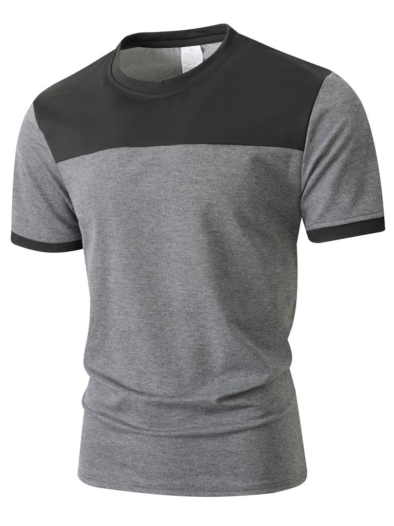 Men Color Block Casual Round Neck Short Sleeve T Shirt Cargo Shorts Two Piece Set