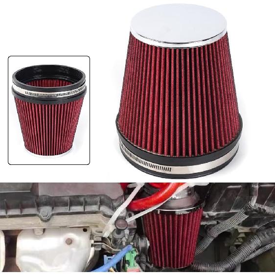 6" Inlet Cold Air Intake Filter Cone Replacement Performance Washable Clamp-On Dry Air Filters Red (6" Tall)