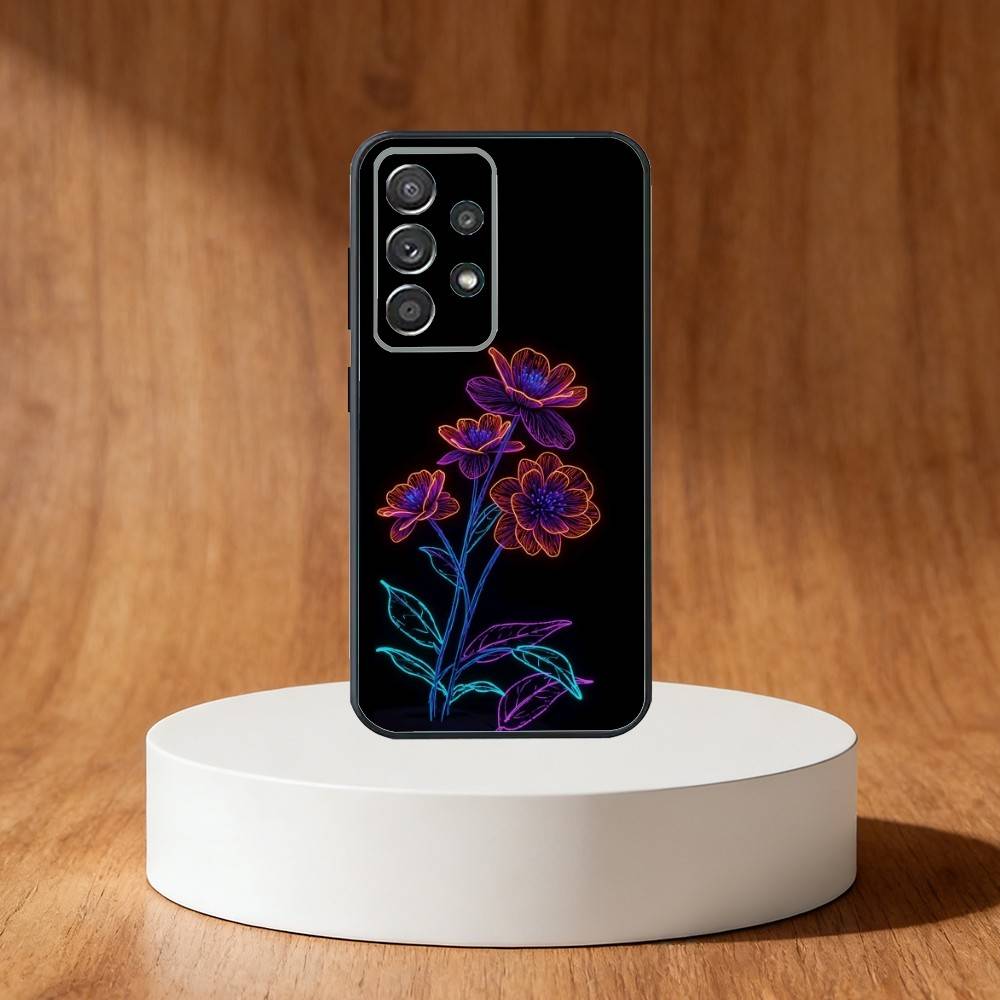 Neon Glow Flowers Phone Case For Samsung S25,S24,S21,S22,S23,S30,Ultra,S20,Plus,Fe,Note,10,9,5G Black Cover