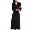 Women's Black Long Sleeve Knitted Wool Dress with Coat, Mid-Length, Over Knee, 2024 Autumn/Winter.
