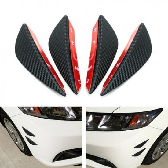 4pcs Car Black Dry  Carbon Fiber  Patten Front Bumper Canard, Body Diffuser F