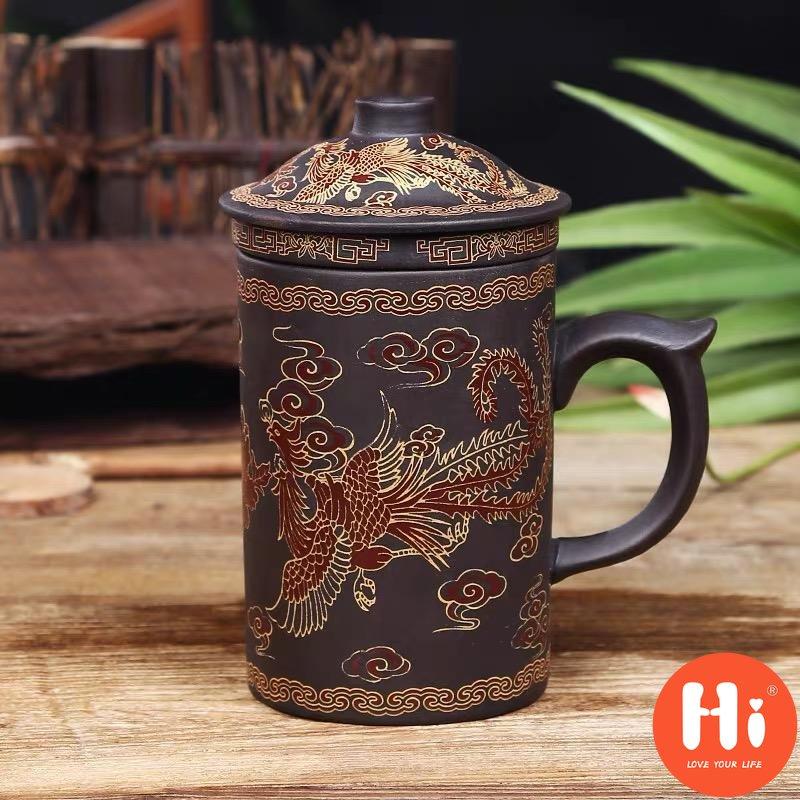 

Чайная чашка Hi 360 мл с заварочным устройством и крышкой, ручная роспись, дракон, красота, фиолетовая глина, чайная кружка, керамическая кружка для воды, посуда