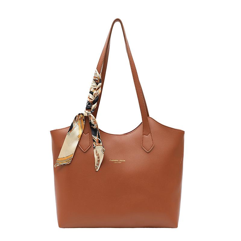 New silk scarf solid color fashionable large capacity casual retro simple commuting shoulder tote handbag women