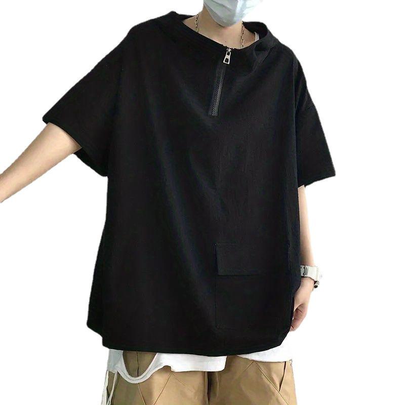Trendy American Craftsman Men's Short-Sleeve Hooded T-Shirt with Half-Zip