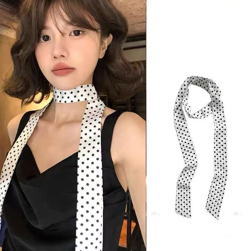 Fashion Polka Dot Silk Scarf Versatile Headwear Hair Band Korean Style Luxury Silk Scarf Belt Package Hanging Decor Accessories