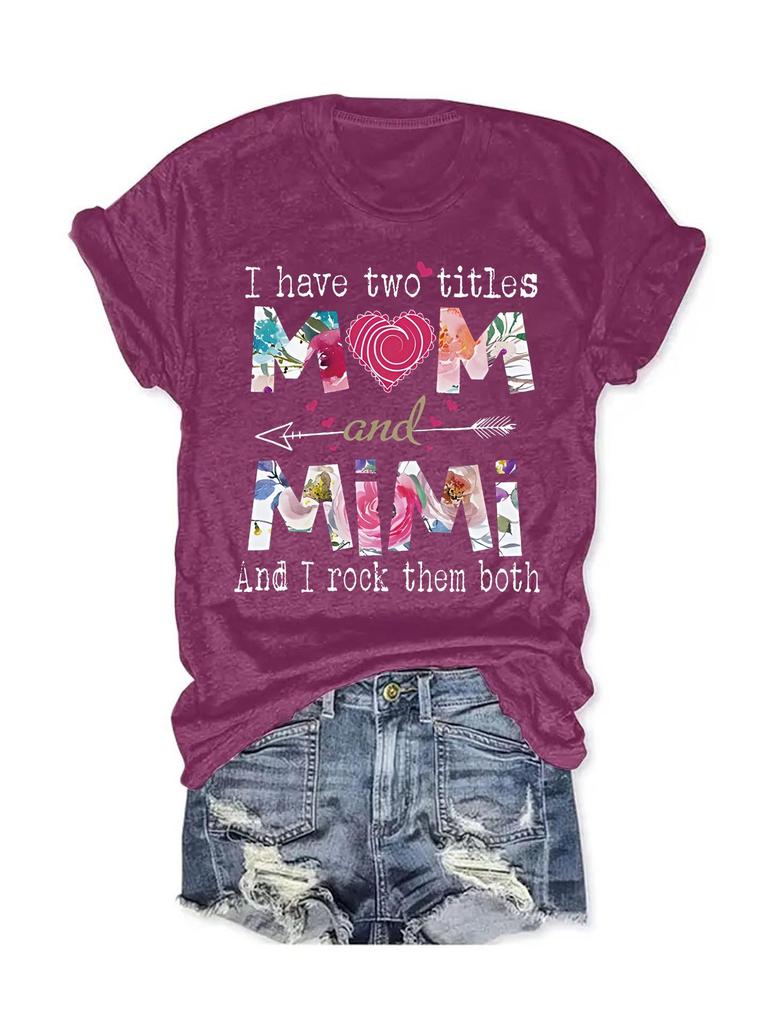Mother's Day Pattern Print Round Neck Short Sleeve T-Shirt for Women