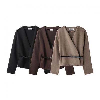 European & American Women's Fashion Casual Soft Outerwear with Belt
