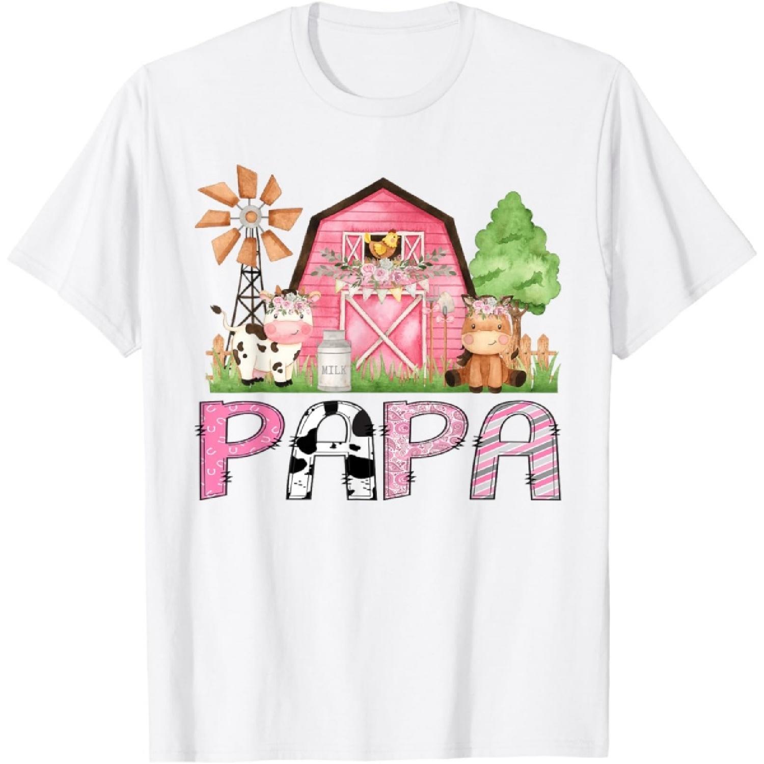 Papa Pink Farm Animal Birthday Kids Matching Family T-Shirt XXXXXL белый