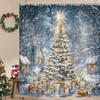 Winter Christmas Farmhouse Shower Curtain, Rustic Window Scene Glitter Xmas Tree Holiday Bathroom Bathtubs Decor, Fabric Shower