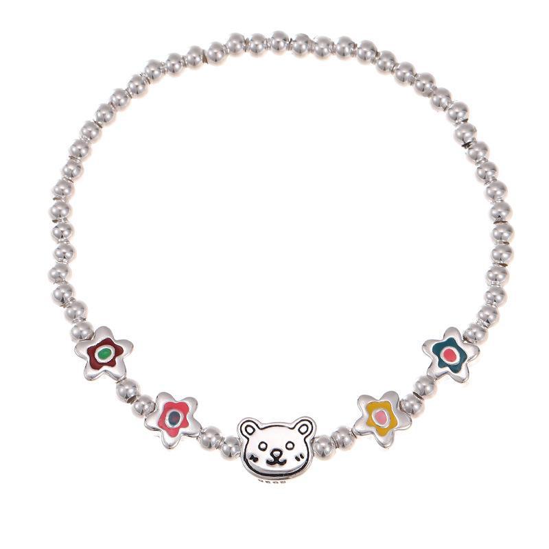 Banyan Tree S925 Silver Colorful Flower Bear Beaded Bracelet for Women - Summer Girlish Jewelry