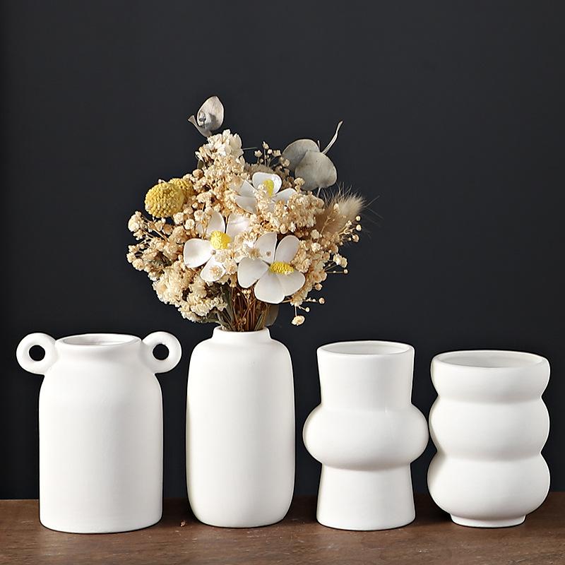Ceramics Flower Vase White Vase Simple Flower Bottle Modern Room Decor Table Decorations Flower Arrangement Ornaments