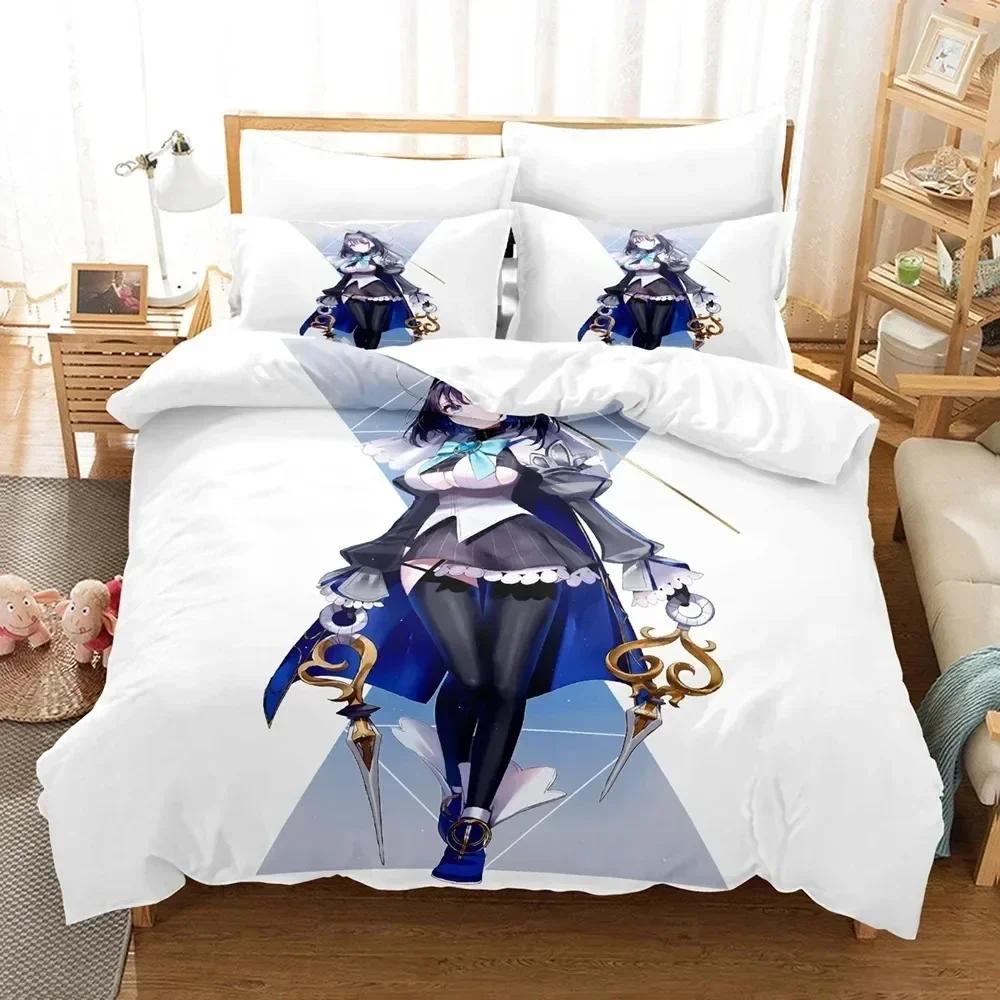 3D Print Anime Ouro Kronii Bedding Set Printed With Pillowcase Bed Duvet Cover Soft Queen King Size Bedclothes Home Boys Adult